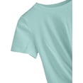 thumbnail image 3 of Haut Court d'Été pour Femme Uni à Manches Courtes, T-Shirt à devant Torsadé, Vert, P, 3 of 5