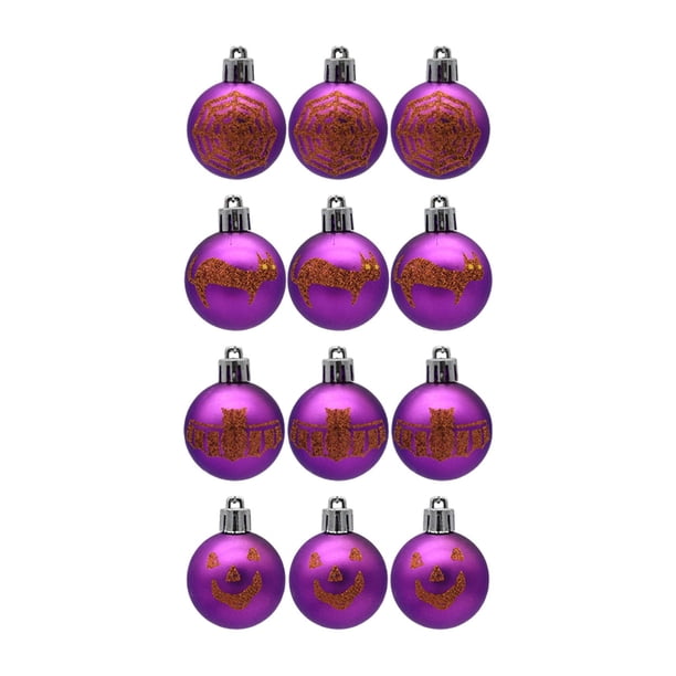 12 piezas de adornos de bolas colgantes de Halloween, accesorios de bola irrompibles duraderos para Violeta