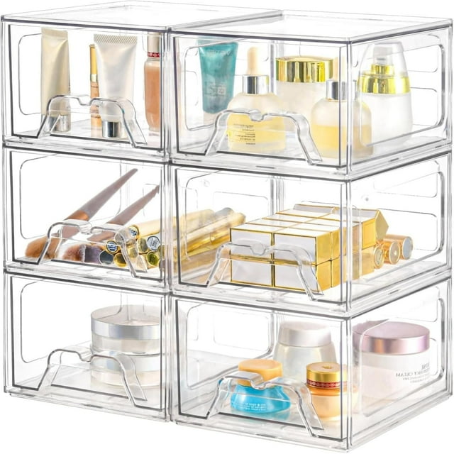 Cajones de plástico Homaigie, transparentes, apilables, paquete de 6