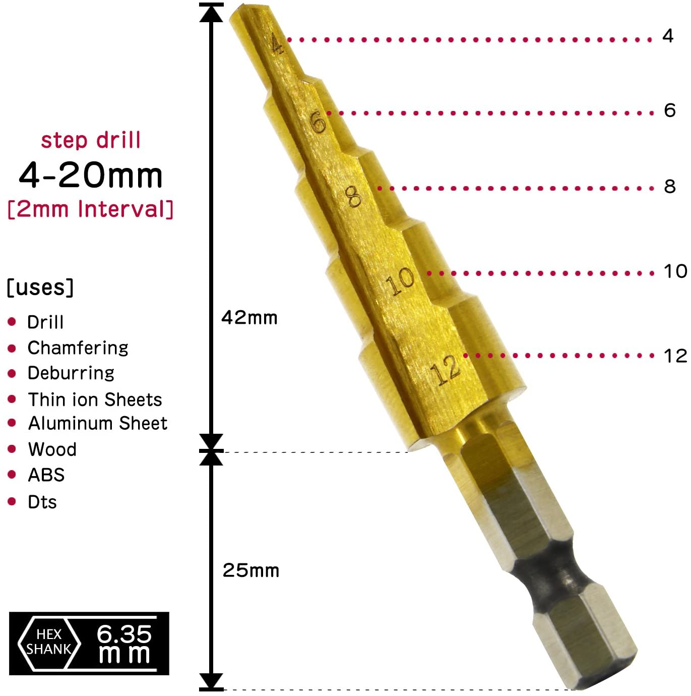 Set Of 3 Staggered Countersink Drill Bit, Hss Stainless Steel, Titanium Conical Triangle, With Hexagonal Shank, For Screwdriver Drilling On Steel, Brass, Wood, Plastic - image 2 of 7