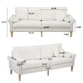 thumbnail image 6 of 77.5" Living Room Sofa, Upholstered Velvet 3-Seater Sofa with Copper Nail on Arms and 3 Pillows, Accent Loveseat Sofa for Living Room, Bedroom, Office, Apartment, White, 6 of 9
