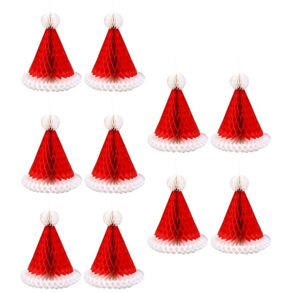 10Pcs Christmas Decoration Honeycomb Santa Hat Shaped Ornament for Centerpieces