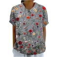 thumbnail image 1 of Tops de Manga Corta para las Mujeres Suelto Ajuste Casual Cortado Manga Corta Blusa de Impresión, Camisa Suelta de Cuello Redondo de Poliéster, Lavado a Mano Primavera Verano, 1 of 8