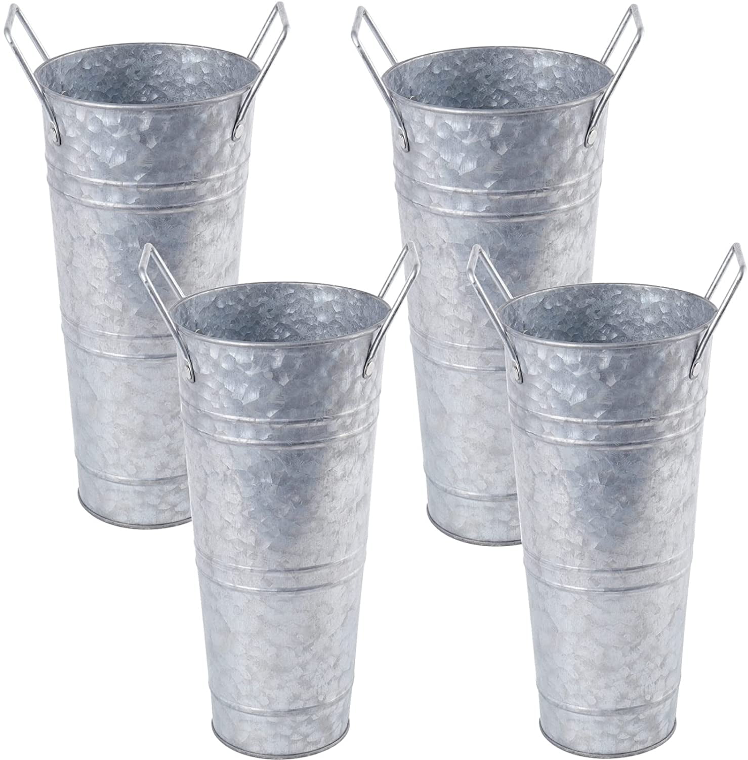 Set of 4 Galvanized Metal Vases for Home and Wedding Table