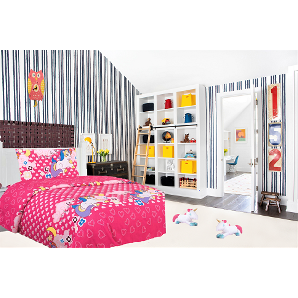 3pc Twin Sheet Set Unicorn Hot Pink Bedding Super Soft Cozzy Flexible Charming Baby Kids Girl Boy Toddler Nursery Room Includes 1 Flat Sheet 1 Fitted Sheet Pillow Case
