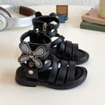 thumbnail image 2 of Dakaela Girls Sandals Cute Open Toe Strappy Gladiator Summer Sandal Kids Toddler Flower Dress Shoes Black, 2 of 8