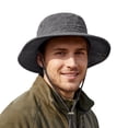 thumbnail image 2 of Helii Mens Wide Brim Sun Hat With Chin Strap, Cotton Safari Boonie Hat Adjustable Neck Cord Outdoor Fishing Cap, Lightweight Breathable Bucket Hat For Big Head Size Dark Gray,One Size, 2 of 9