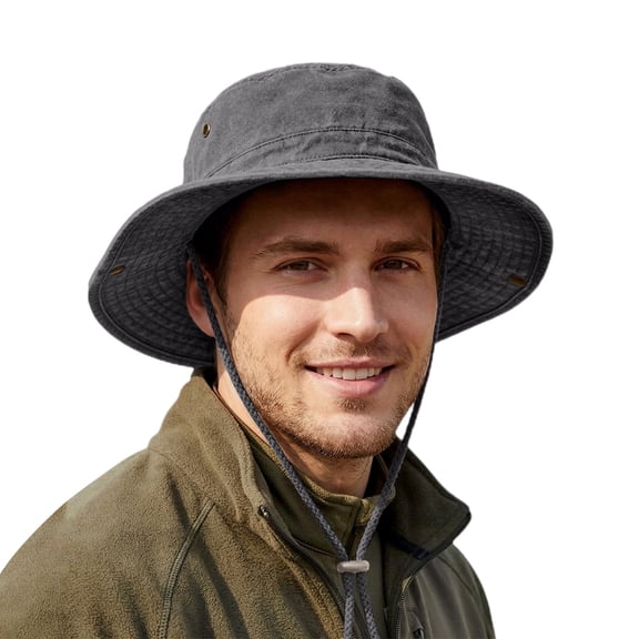 Gsakboxl Bucket Hat Men Large Head Size Adjustable Casual Outdoor Sun Hat UV Protection Jungle Hunting Fishing Golf Wide Brim Sun Visor Hat Dark Gray