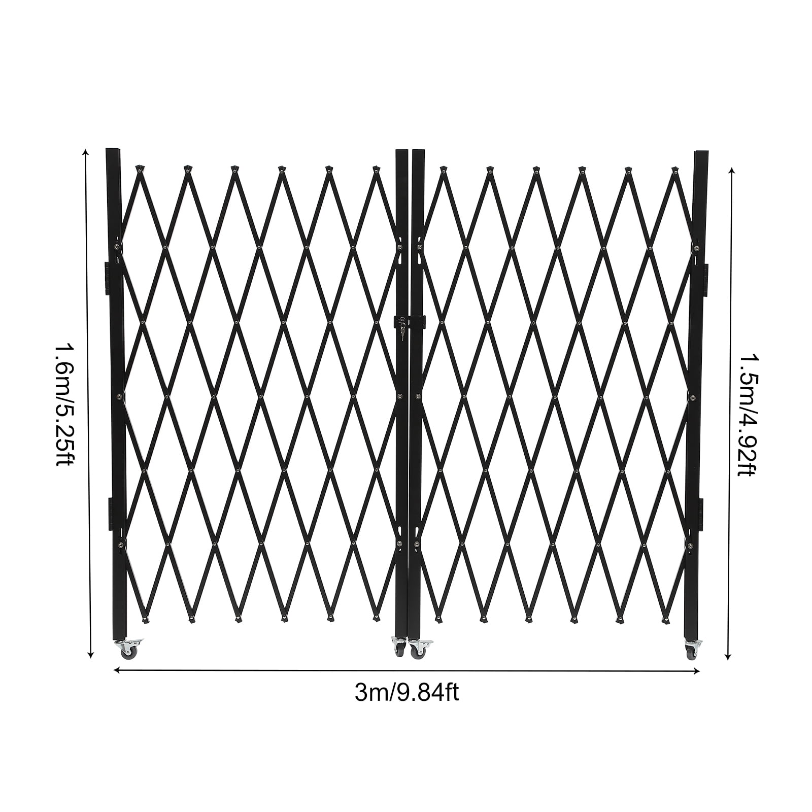 Wildnix Double Folding Security Gate with Expandable Design, Lock, &nbsp; Wheels, and Stainless Steel Rivets for High Traffic Areas