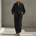 thumbnail image 4 of Odbmxy Maxi Dresses for Women Fall 3/4 Sleeve Cotton Linen Tunic Button Shirt Dresses for Women Oversized Holiday Shift, 4 of 8