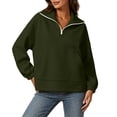 thumbnail image 4 of ClodeEU Women's Half Zip Stand Collar Long Sleeve Sweatshirt,Casual Loose Solid Pullover Top Army Green,Women's Plus L, 4 of 8