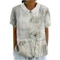 thumbnail image 2 of Njoeus Summer Tops Womens T Shirts Linen Shirts for Women, Women's Ladies Fashion Casual Cropped Short Sleeve Printing Cotton Loose Shirt Blouse Top Womens Blouses On Clearance, 2 of 5