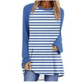 thumbnail image 1 of Chandail en Molleton à Rayures Surdimensionné pour Femmes Manches Longues Raglan Col Rond chandail-Over Automne 2024 Tunique Ample Hauts Amples pour Femmes P-109 Bleu Clair TG, 1 of 5