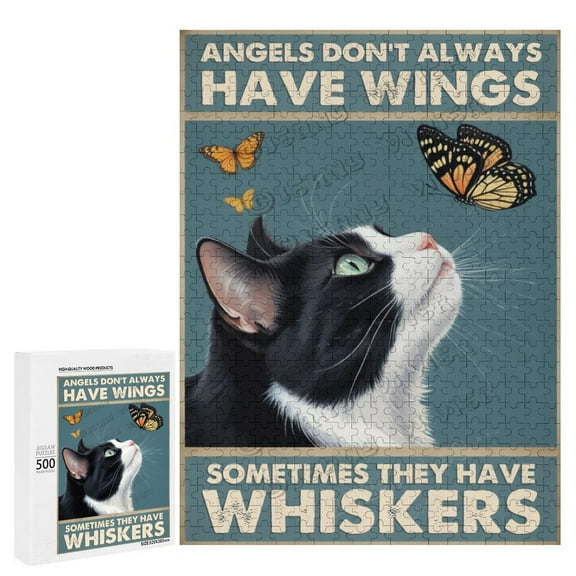 Tuxedo Cat 500 Piece Jigsaw Puzzle for Adults 20.5" x 15.0" - Kittens with Butterfly - 500 PC Cat Pet Lovers Challenging Puzzles