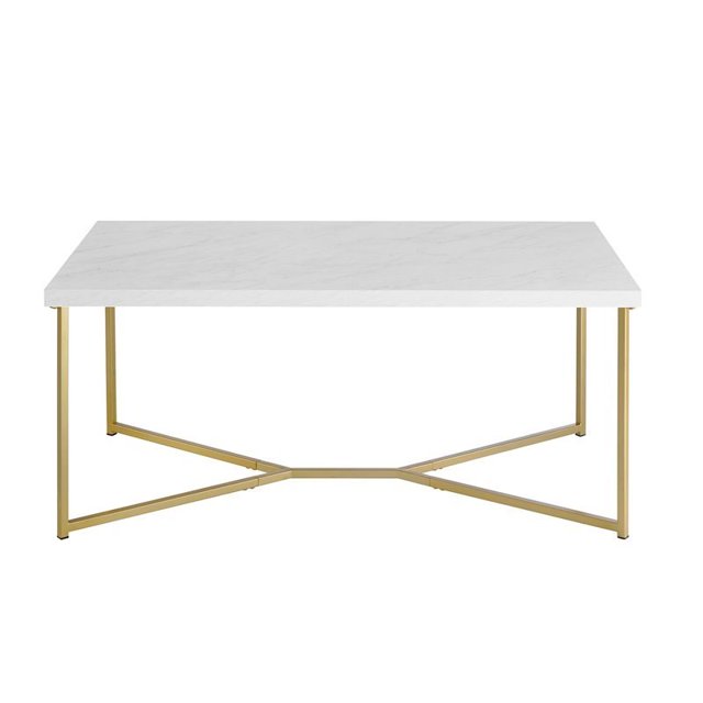 Pemberly Row Table Basse Rectangulaire en Faux Marbre Blanc et Or