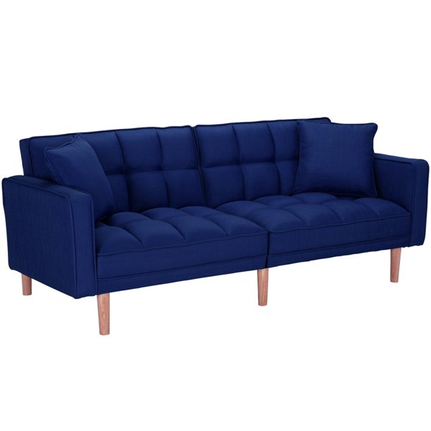 Futon Sofa Bed, SEGMART Fabric Futon Couch with Armrest, Modern Navy