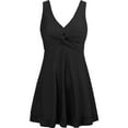 thumbnail image 3 of Wantdo Women's Plus Size Swimsuit One Piece Swimdress V-Neck Swimdress Tummy Control Black 18/20 Plus, 3 of 9