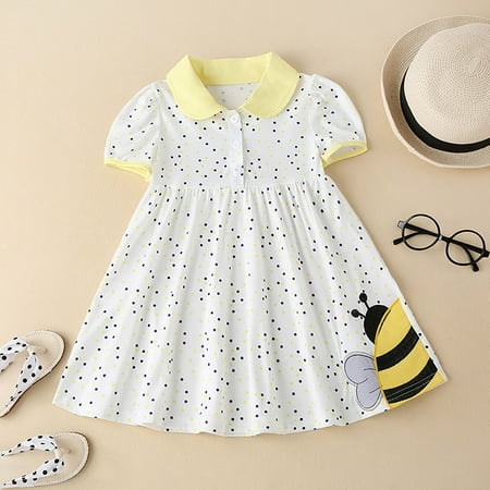 

Aayomet Dresses For Girls Girls Summer Dress Pattern Splicing Wave Dot Short Sleeve A Line Dress Beach Sundress For 2 To 7 Years White 3-4 Years