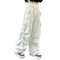 thumbnail image 3 of Girls Cargo Pants Loose Fit Jogger Pants for Girls Elastic High Waisted White Cargo with Pocket Girls Pants Size 13-14 Years, 3 of 3