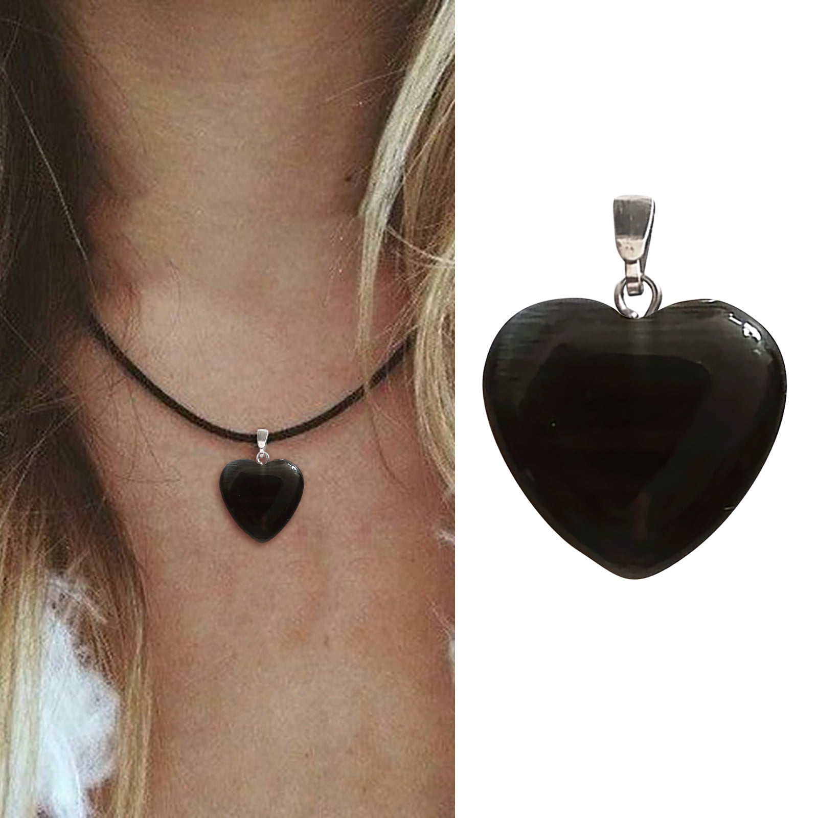Heart Shaped Quartz Crystal Healing Reiki Gemstone Pendant Necklace Jewelry Gift 