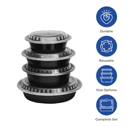 Karat [150 Pack - 24oz] Reusable Microwavable Meal Prep Containers with Lids | Black Round Plastic Food Containers (IM-FC4024B)