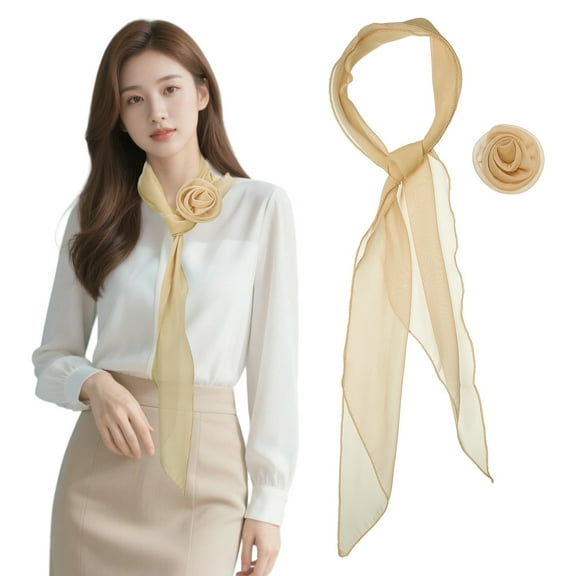 Uxcell Chiffon Scarf for Women, Long Neck Scarf with Detachable Rose Flower Light Soft  - 47 Inch & Khaki