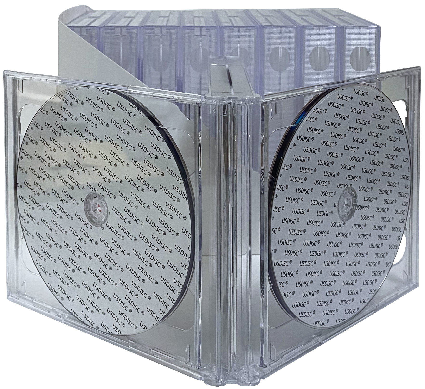 USDISC CD Jewel Cases Chubby 24mm, Sextuple 6 Disc, Clear, Pack Of 10