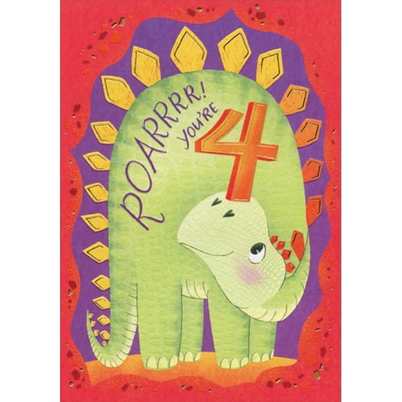 Designer Greetings Dinosaur Roar Age 4 / 4th Birthday Card