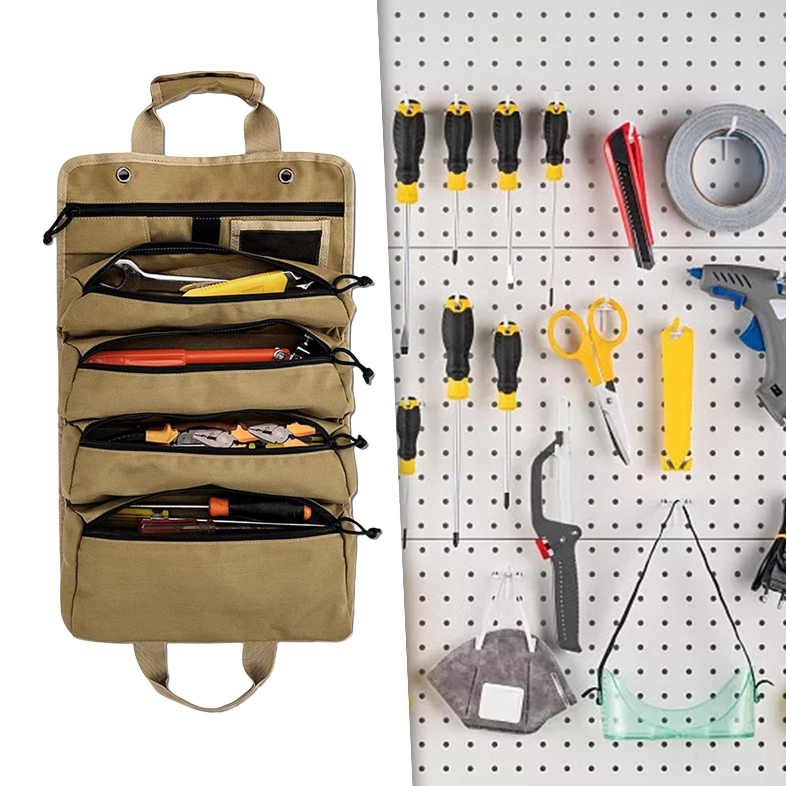 Roll up Tool Bag Organizer with 5 Different Pouches for Car Garage or Work Shop Professional Water Resistant Heavy Duty Compact Wrench Roll Khaki