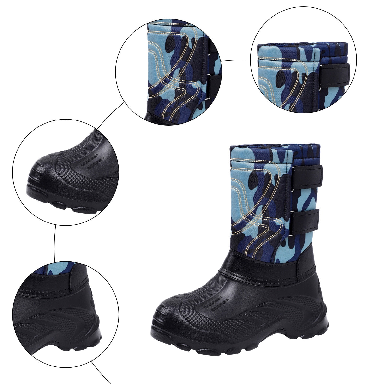 Camo Winter Boots for Men Waterproof Insulated High Top Hook and Loop Snow Booties Anti-Slip Hiking Shoes