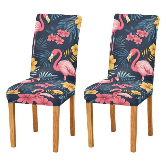 Yayeee 2 Pack Dining Chair Covers Stretch Parson Chairs Slipcovers Seat Protector, Red Floral Flamingo