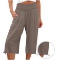 thumbnail image 1 of Jsaierl Wide Leg Capris for Women Solid High WaistedCropped Pants with Pockets Loose Cotton Linen Pants Lounge Workout Capris with Drawstring, 1 of 6