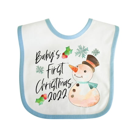 

Inktastic Babys First Christmas 2022-Snowman and Holly Gift Baby Boy or Baby Girl Bib