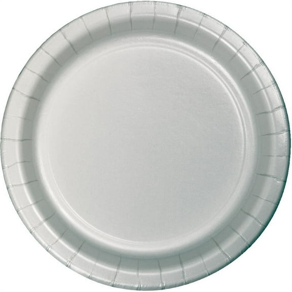 Party Central Disposable Round Luncheon Party Paper Plates - 7" - Shimmering Silver - Club Pack of