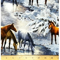 1/2 Yard - Horses & Pony Snowy Scene Cotton Fabric (Great for Quilting, Sewing, Craft Projects, Throw Pillows & More) 1/2 Yard X 44" Wide