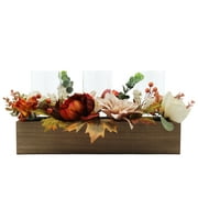 Better Homes & Gardens Fall Foliage Season Wood Box Hurricane Candle Holder Centerpiece