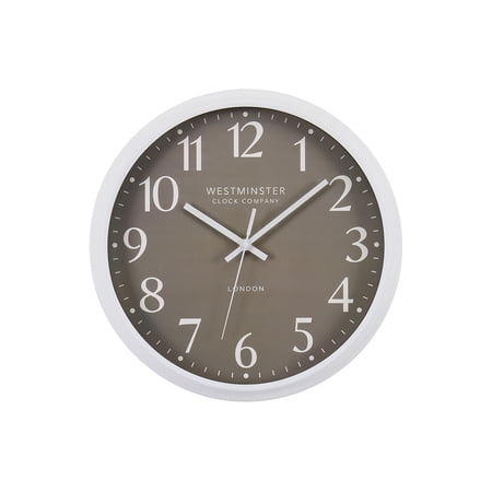 Clocks - 12 Round - Wall Clock - Dark Bronze Face - White Plastic Frame