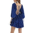 thumbnail image 4 of ZAXARRA Femme Été Sequin Sparkle Robe Demi-Manche Col Carré Dos Découpé une Ligne Robe Courte Robe de Soirée, 4 of 5
