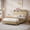 Full XL + Natural + MDF, variant on Queen Size bed frame with storage headboard, built-in charging station, wavy curved lines design, silent operation, metal support, Natural
