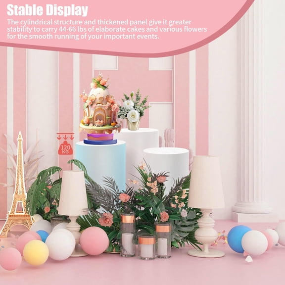 Cylindrical Pedestal Stand for Party 3Pcs, White Round Cake Dessert Table Display, Backdrop Decor Plinth Pillars for Wedding Birthday Party Baby Shower Event Decoration