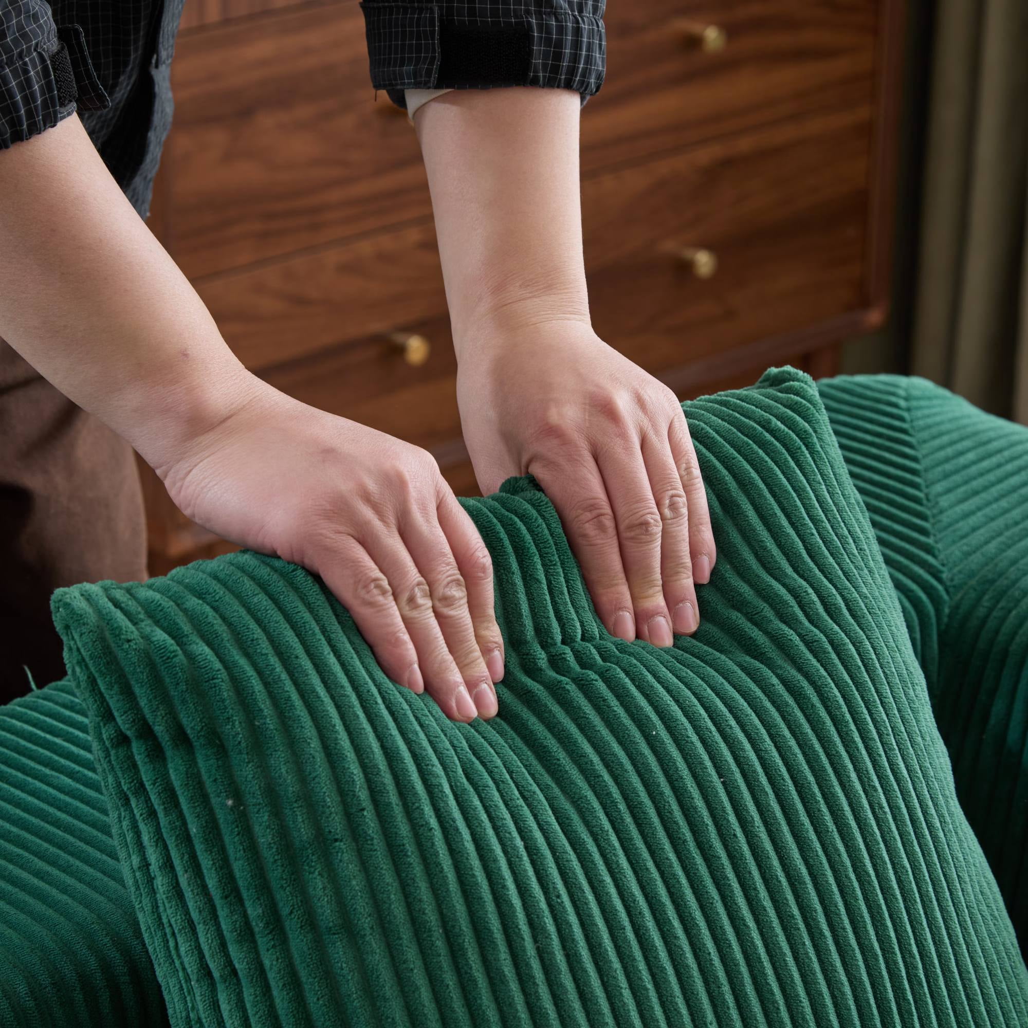 Convertible Sleeper Sofa Bed with Pillow, Corduroy Folding Mattress Floor Sofa Lounge Couch for Living Room, Bedroom, Green