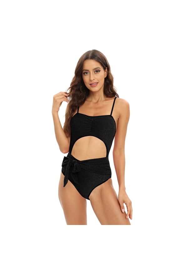 Womens One Piece Swimsuit High Cut Monokinis Tummy Control Swimwear Tie Side Bathing Suits S-2XL