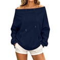 thumbnail image 2 of Women's Sweatshirts Crewneck Off Shoulder Sweatshirt with Pocket Casual Loose Fit Daily Outfits Fall Winter Tops, 2 of 10