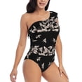 thumbnail image 3 of Haiem Japanese White Crane Women's One Piece Swimsuits Tummy Control One Shoulder Bathing Suits Ruffle Swimwear-Small, 3 of 8