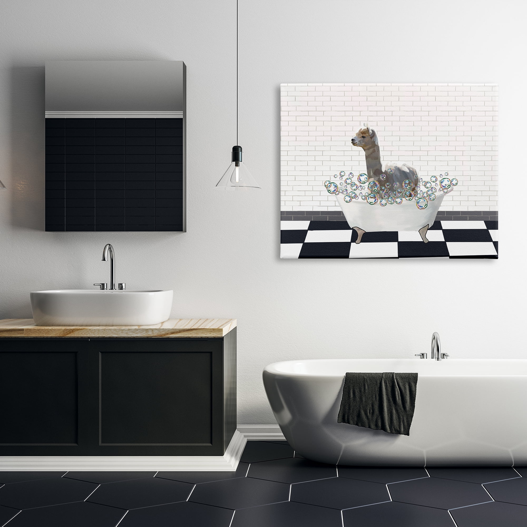 Stupell Industries Llama Bathroom Tub Animals & Insects Painting Gallery Wrapped Canvas Print Wall Art, 48 x 36
