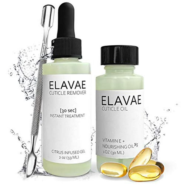 Elavae Manicure Pedicure Kit with Cuticle Oil and Cuticle Remover Gel Cream. All Natural with