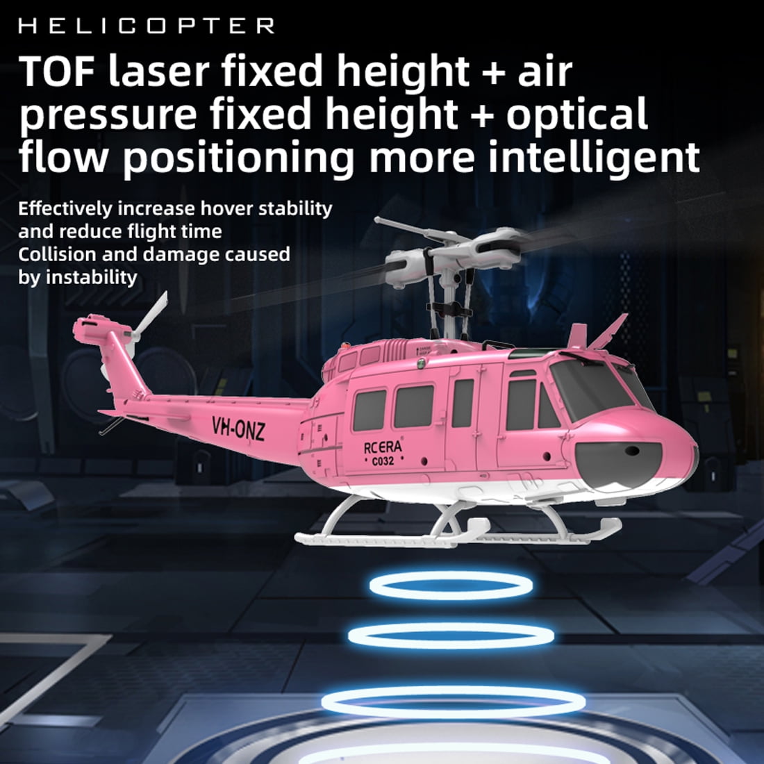 RC ERA C032 UH-1 Huey RC Helicopter, 6CH 2.4G Flybarless Helicopter with 6-Axis Gyro, Altitude Hold, 3D Inverted Flight, Optical Flow Positioning, 1/48 Scale Aircraft Model for Adults