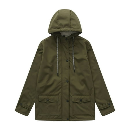 XFLWAM Womens Plus Size Windbreaker Fleece Lined Waterproof Hooded Raincoats Casual Drawstring Zip Up Lightweight Outdoor Rain Jacket Army Green M XFLWAM Womens Plus Size Windbreaker Fleece Lined Waterproof Hooded Raincoats Casual Drawstring Zip Up Lightweight Outdoor Rain Jacket Army Green M