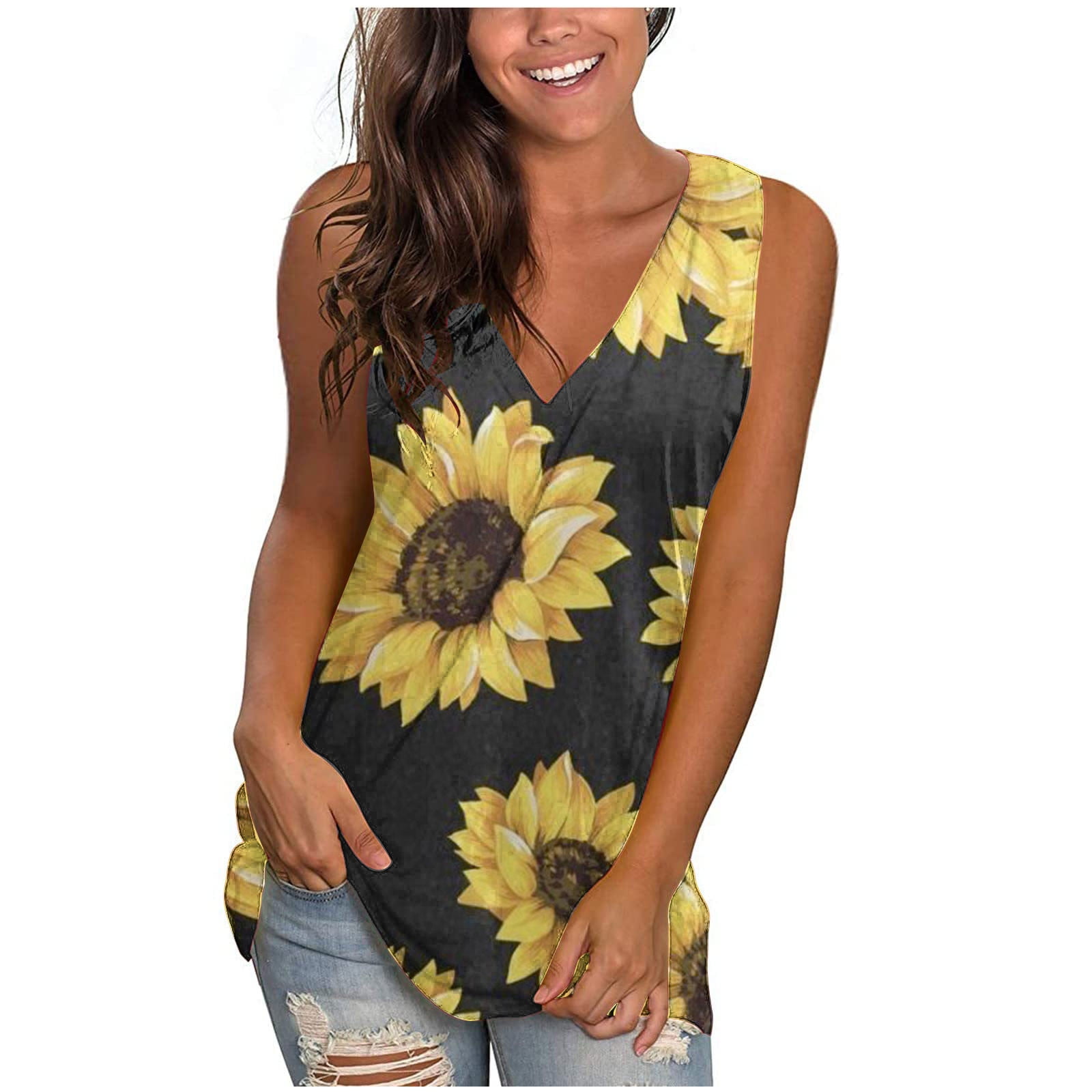 Women Tops ClearanceSale Sleeveless Printing Feather Pattern Top Tank