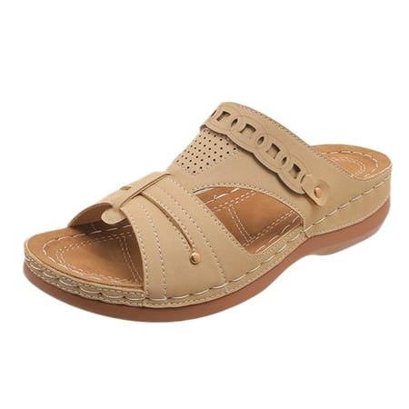 

Huanghuaa Women s Summer Fashion Open Toe Slope Heel Leather Solid Color Sandals Slippers Casual Comfortable Out Beach Slippers House Slippers Women